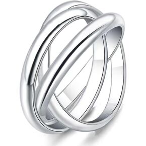 S925 Sterling Silver Ring Triple Row Rolling Interlocking Statement Rings