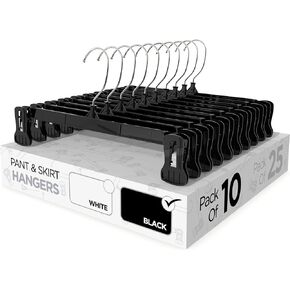 Sharpty Pant & Skirt Hangers - Closet Hangers for Shorts, Shirts, Jeans, Dresses, Slacks, Coats, Clothes, Clothing, Garments & More - Durable, Space Saving & Non-Slip, Black - 25 Pack