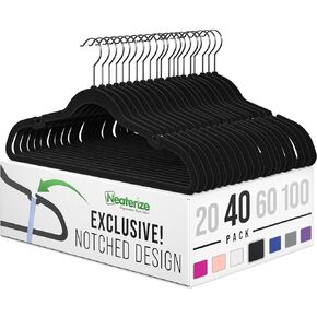 Velvet Hangers 20 Pack Black – Heavy Duty Clothes Hangers Space Saving - Non Slip Felt Hangers for Closet - Perchas Ganchos para Colgar Ropa Hangars
