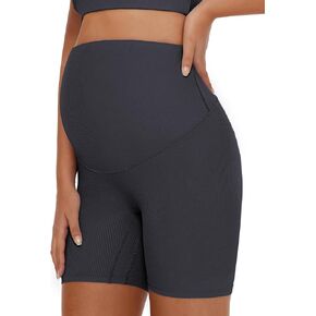 POSHDIVAH Ribbed Maternity Biker Shorts Over The Belly for Women - 5"/8" Buttery Soft Pregnancy Workout Athletic Short