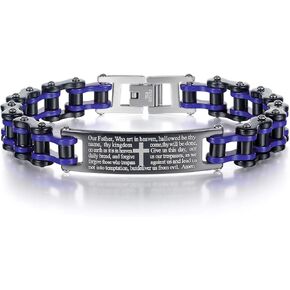LAFATINA Mens Lords Prayer Cross Bracelets Masculine Motorcycle Chain Bangle Bracelets for Fathers Day Christmas Easter