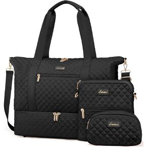 LOVEVOOK Travel Weekender Bag for Women, Duffle Bag with Shoe Compartment, Gym Duffel Bag with Makeup Bag Carry-on Tote Bag for Airplanes Traveling Weekend, Hospital Bags for Labor and Delivery 3Pcs