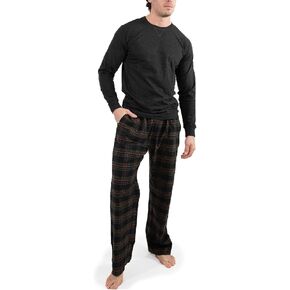 Bottoms Out Men's Pajama Set, Long Sleeve Cotton Top and Flannel Comfy Pants, Cozy