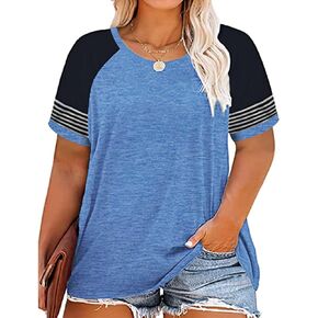 RITERA Plus Size Tops for Women Short Sleeve Raglan Tunic Casual Colorblock Shirts Oversized Crewneck Henley Shirts