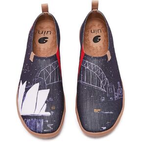 UIN Men's Casual Walking Travel Shoes Slip On Knitted Loafers Lightweight Comfort Air Painted Flats Barcelona