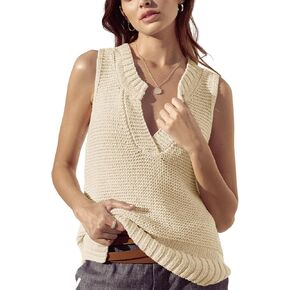 Saodimallsu Womens V Neck Sleeveless Tank Tops Knit Lightweight Cool Sweater Vest Side Split Casual Tunic Cami Shirts in Kuwait