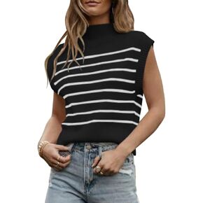 Langwyqu المرأة 2024 الصيف سترة دون أكمام سترة وهمية الرقبة مخطط كم كاب مضلع البلوز تانك القمم in Kuwait