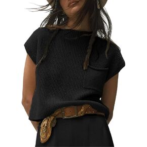 سترة نسائية من Meihuida بدون أكمام منسوجة وأكمام فضفاضة ورقبة وهمية مع جيب أمامي in Kuwait