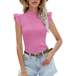 Womens Mock Neck Sweater Vest Sleeveless Ribbed Knit Tank Tops