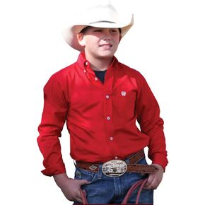 Cinch Boys' Long Sleeve Button-Down Western Shirt Red Medium