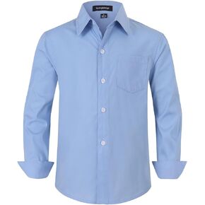 Spring&Gege Boys' Long Sleeve Dress Shirts Formal Uniform Poplin Solid