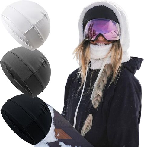 3 قطع من قبعات جمجمة النايلون من Qearl، قبعات نوم خفيفة الوزن، قبعات نوم تمتص العرق أثناء ركوب الدراجات، بطانة خوذة للرجال والنساء، متعددة الألوان in Kuwait