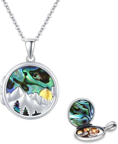 ConBo Mountain Locket Necklace S925 Sterling Silver Mountain Pendant Necklace for Women Girls Abalone Shell That Holds Pictures Mountain Locket Necklace Nature Jewelry Gift, Sterling Silver, No in Kuwait