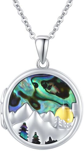 ConBo Mountain Locket Necklace S925 Sterling Silver Mountain Pendant Necklace for Women Girls Abalone Shell That Holds Pictures Mountain Locket Necklace Nature Jewelry Gift, Sterling Silver, No in Kuwait