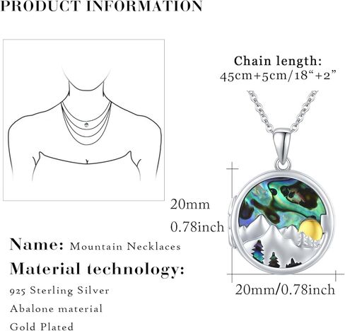 ConBo Mountain Locket Necklace S925 Sterling Silver Mountain Pendant Necklace for Women Girls Abalone Shell That Holds Pictures Mountain Locket Necklace Nature Jewelry Gift, Sterling Silver, No in Kuwait