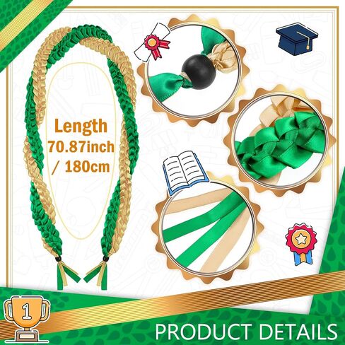 2025 Graduation Ribbon Leis 70 Inch Braided Graduation Ribbon Money Lei Braided Necklace Adjustable for High College Party Gift(Green and White) in Kuwait