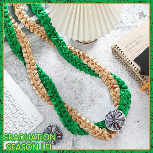 2025 Graduation Ribbon Leis 70 Inch Braided Graduation Ribbon Money Lei Braided Necklace Adjustable for High College Party Gift(Green and White) in Kuwait