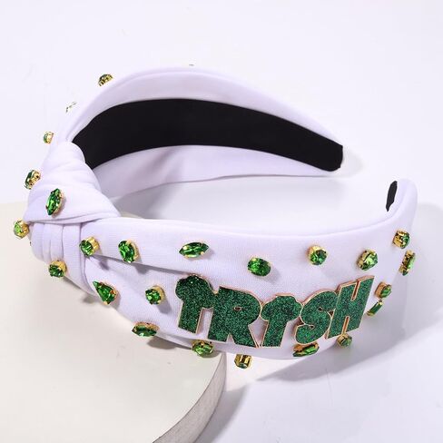 boderier St.patricks Day Headband Green Top Hat Shamrock Headband Jeweled Crystal Knotted Headband Holiday Party Accessories (Beaded Shamrock2) in Saudi Arabia