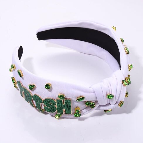 boderier St.patricks Day Headband Green Top Hat Shamrock Headband Jeweled Crystal Knotted Headband Holiday Party Accessories (Beaded Shamrock2) in Saudi Arabia