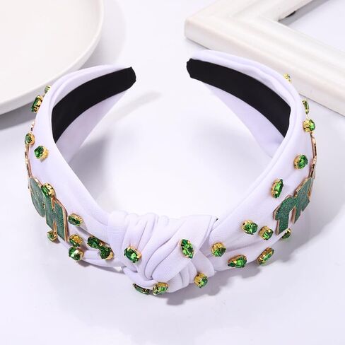 boderier St.patricks Day Headband Green Top Hat Shamrock Headband Jeweled Crystal Knotted Headband Holiday Party Accessories (Beaded Shamrock2) in Saudi Arabia