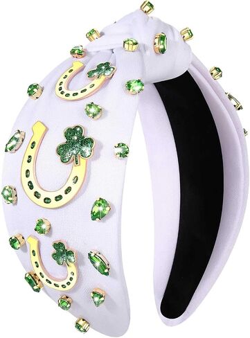 boderier St.patricks Day Headband Green Top Hat Shamrock Headband Jeweled Crystal Knotted Headband Holiday Party Accessories (Beaded Shamrock2) in Saudi Arabia