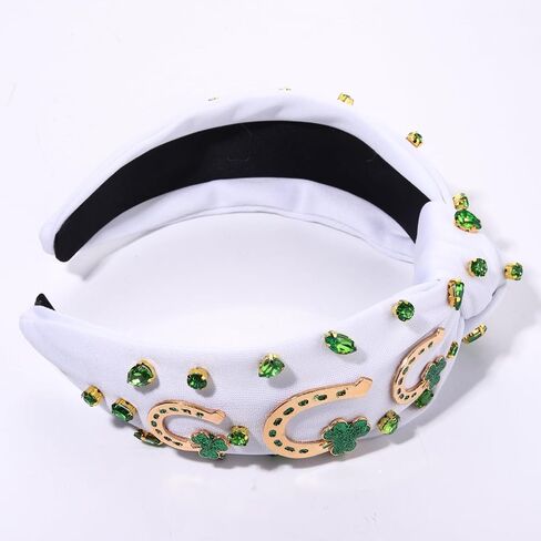 boderier St.patricks Day Headband Green Top Hat Shamrock Headband Jeweled Crystal Knotted Headband Holiday Party Accessories (Beaded Shamrock2) in Saudi Arabia