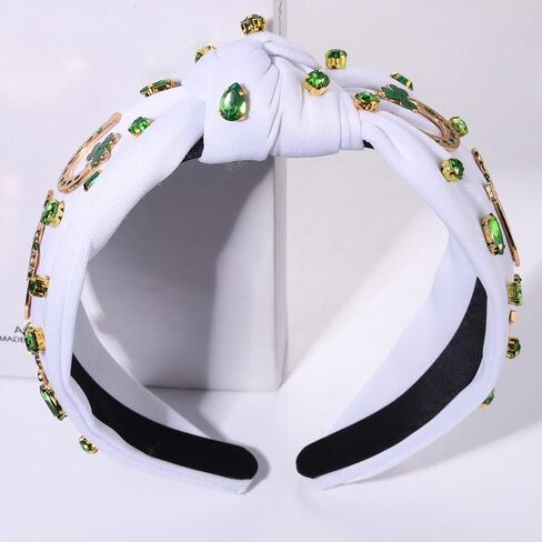 boderier St.patricks Day Headband Green Top Hat Shamrock Headband Jeweled Crystal Knotted Headband Holiday Party Accessories (Beaded Shamrock2) in Saudi Arabia