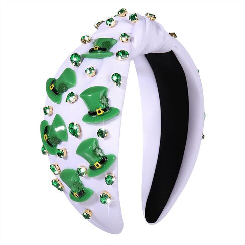 boderier St.patricks Day Headband Green Top Hat Shamrock Headband Jeweled Crystal Knotted Headband Holiday Party Accessories (Beaded Shamrock2) in Saudi Arabia