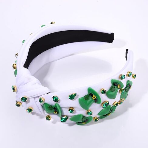 boderier St.patricks Day Headband Green Top Hat Shamrock Headband Jeweled Crystal Knotted Headband Holiday Party Accessories (Beaded Shamrock2) in Saudi Arabia