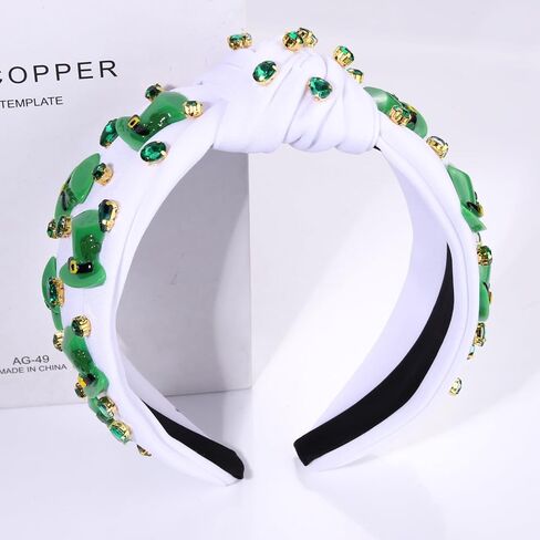 boderier St.patricks Day Headband Green Top Hat Shamrock Headband Jeweled Crystal Knotted Headband Holiday Party Accessories (Beaded Shamrock2) in Saudi Arabia