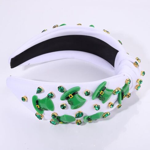 boderier St.patricks Day Headband Green Top Hat Shamrock Headband Jeweled Crystal Knotted Headband Holiday Party Accessories (Beaded Shamrock2) in Saudi Arabia