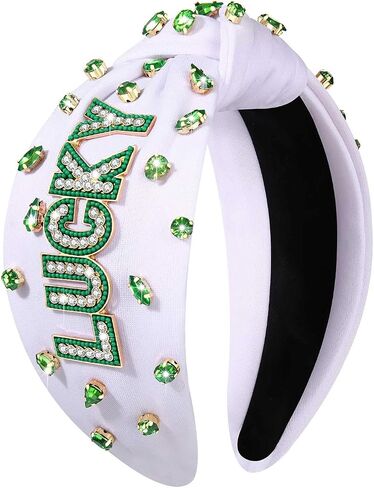 boderier St.patricks Day Headband Green Top Hat Shamrock Headband Jeweled Crystal Knotted Headband Holiday Party Accessories (Beaded Shamrock2) in Saudi Arabia