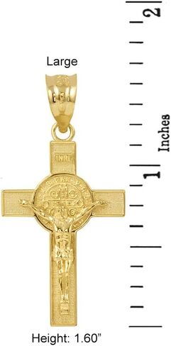 Saint Collection Solid 14k Yellow Gold St. Benedict Crucifix Cross Charm Pendant (1.60") in Saudi Arabia
