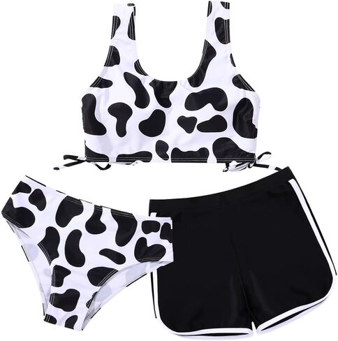 Girl's 3 Piece Bikini Bathing Suit Printed Sport Swimsuits with Shorts Cove Up Sets Teen Girl's Swimwear in Saudi Arabia