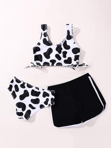 Girl's 3 Piece Bikini Bathing Suit Printed Sport Swimsuits with Shorts Cove Up Sets Teen Girl's Swimwear in Saudi Arabia