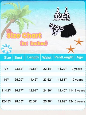 Girl's 3 Piece Bikini Bathing Suit Printed Sport Swimsuits with Shorts Cove Up Sets Teen Girl's Swimwear in Saudi Arabia