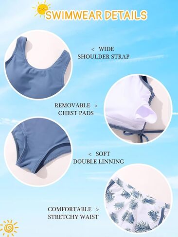 Girl's 3 Piece Bikini Bathing Suit Printed Sport Swimsuits with Shorts Cove Up Sets Teen Girl's Swimwear in Saudi Arabia
