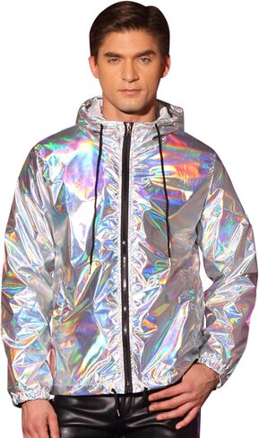 Lars Amadeus Metallic Jacket for Men's Lightweight Long Sleeves Zipper Drawstring Hooded Jackets in Saudi Arabia