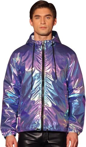 Lars Amadeus Metallic Jacket for Men's Lightweight Long Sleeves Zipper Drawstring Hooded Jackets in Saudi Arabia