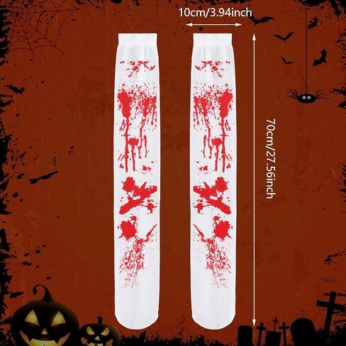 Halloween Bloody Stockings Cosplay High Socks White and Red Blood Stained Costume Hosiery Horror Over Knee Thigh Long Stockings for Women Girls Halloween Party Cosplay in Saudi Arabia
