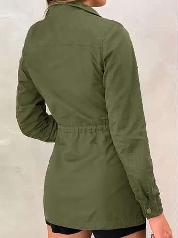 وايبينو جاكيت عسكري للنساء بسحاب خفيف الوزن برباط سحب كاجوال مع جيوب in Kuwait