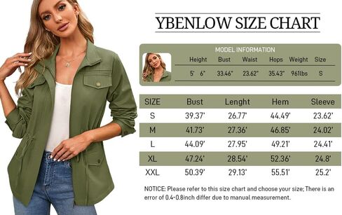 وايبينو جاكيت عسكري للنساء بسحاب خفيف الوزن برباط سحب كاجوال مع جيوب in Kuwait