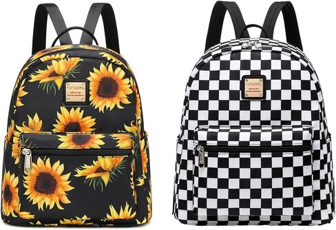 حقيبة ظهر صغيرة من Cusangel للنساء والفتيات، وحقيبة ظهر عباد الشمس وحقيبة ظهر بنقش مربعات باللونين الأسود والأبيض in Kuwait