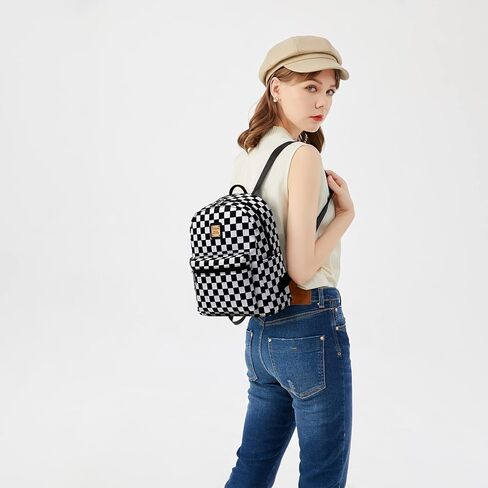 حقيبة ظهر صغيرة من Cusangel للنساء والفتيات، وحقيبة ظهر عباد الشمس وحقيبة ظهر بنقش مربعات باللونين الأسود والأبيض in Kuwait