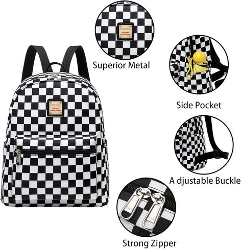 حقيبة ظهر صغيرة من Cusangel للنساء والفتيات، وحقيبة ظهر عباد الشمس وحقيبة ظهر بنقش مربعات باللونين الأسود والأبيض in Kuwait