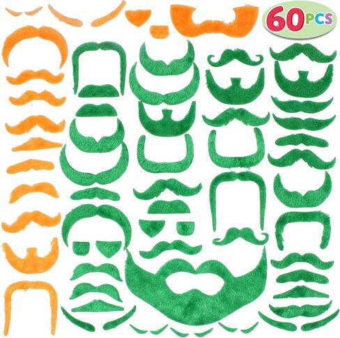 JOYIN 60 St. Patrick’s Day Fake Green and Orange Mustache Beard Self Adhesive Novelty Moustache St Patricks Party Favor and Costume Accessories in Saudi Arabia