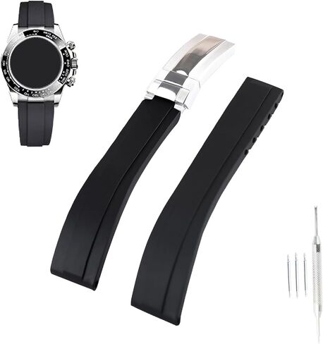 20mm Rubber Watch Band replacement for Rolex Daytona Submariner Yacht-Master GMT-Master Sea Dweller Air-King Datejust Day-Date Explorer Deployment Buckle Silicone Strap Wirstband accessories for Men and Women in Saudi Arabia