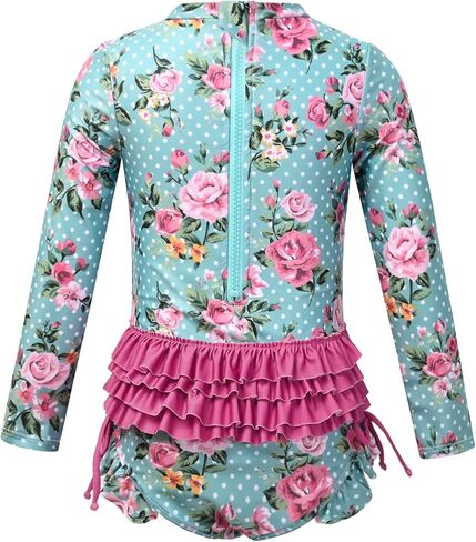 QPANCY Girls One Piece Rash Guard Swimwear Kids Long Sleeve Zipper Swimsuit Summer Beach Bathing Suits UPF 50+ Sun Protection in Saudi Arabia