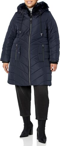 Avenue Women's Plus Size Coat Chev Puffer Long Fr Hood in Saudi Arabia