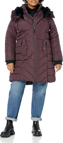Avenue Women's Plus Size Coat Chev Puffer Long Fr Hood in Saudi Arabia